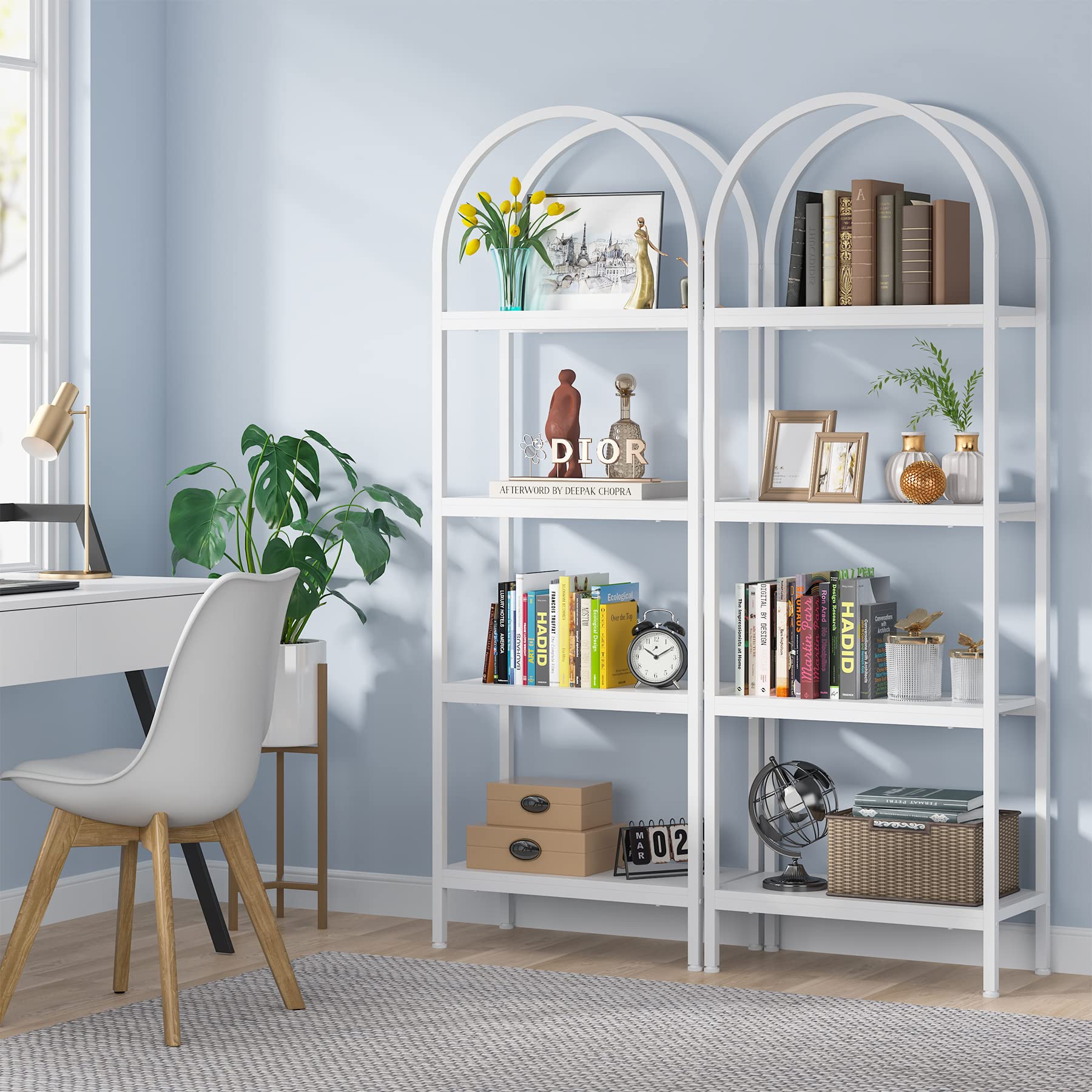 Tribesigns 4-Tier Open Bookshelf, 70.8' Industrial Wood Bookcase Storage Shelves With Metal Frame, Freestanding Display Rack Tall Shelving Unit For Office, Bedroom, Living Room (White, 2Pcs)