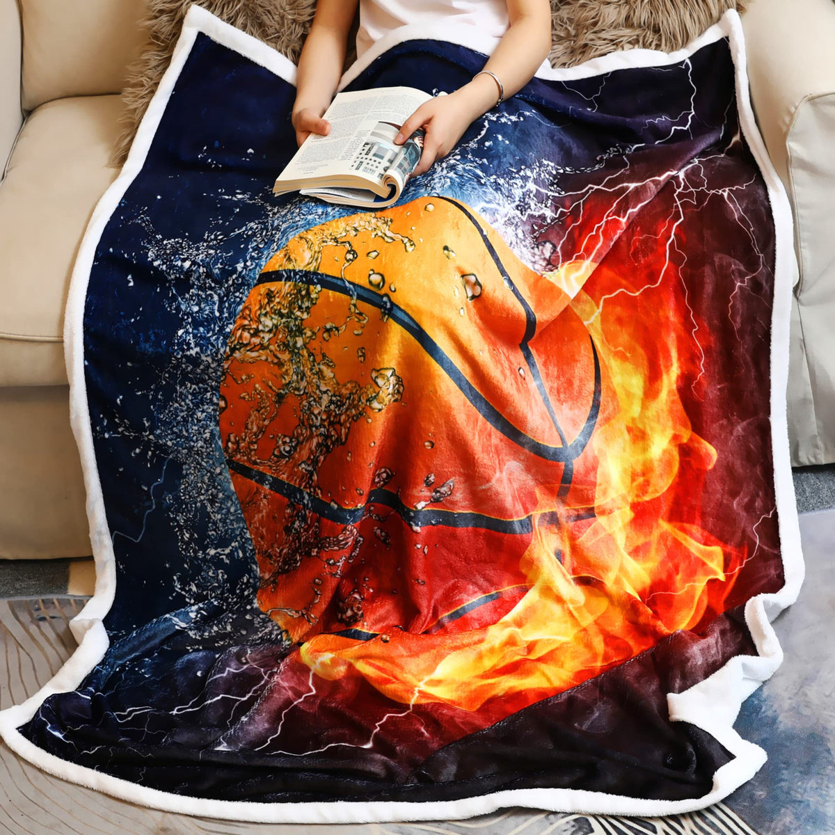 Sviuse Basketball Blanket Sport Ball Throw Red Flame Teens' Basketball Fans Gifts Blanket Soft Cozy 50'X60' Blanket For Couch