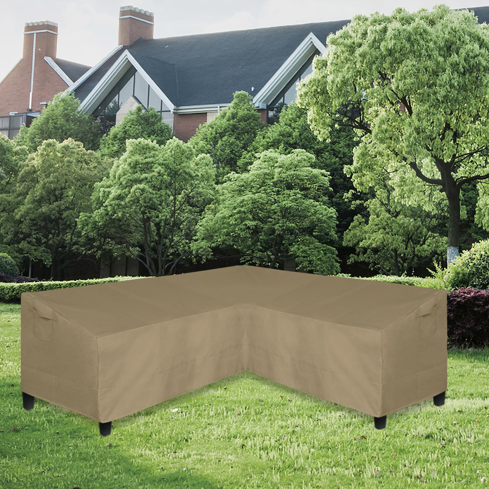Easy-Going Patio V-Shaped Sectional Sofa Cover, Heavy Duty Outdoor Sectional Cover, Waterproof Furniture Cover With Air Vent 85' L (On Each Side) X 33.5' D X 31' H, Camel