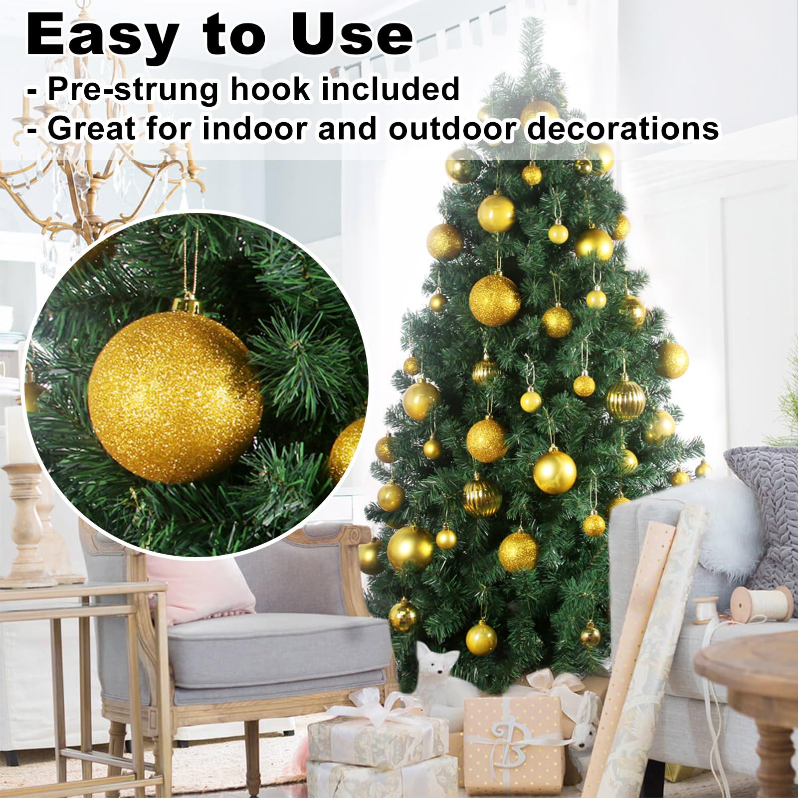Gold 4.0' Large Christmas Balls - Christmas Tree Decoration Ornaments Shatterproof Hanging Balls For Birthday Halloween Holiday