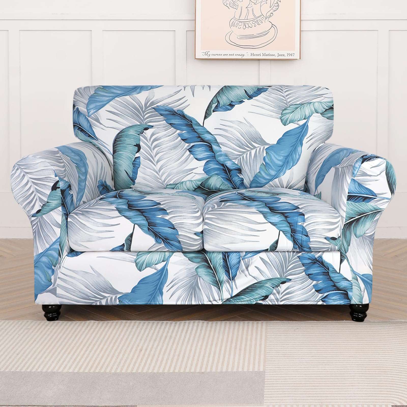 Searchi Stretch Sofa Cover Printed Couch Cover, Floral Pattern 3 Pieces Loveseat Slipcover With 2 Separate Cushion Cover, Washable Furniture Protector For Living Room(Loveseat, Summer Pattern)