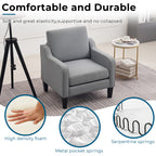 Vingli Mid Century Modern Accent Chair,Light Grey Fabric Chairs For Living Room Upholstered Armchair With Scooped Arms For Bedroom,Apartment,Studio,Office,Waiting Room