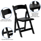 Hercules Series Folding Chair With Padded Seat [Set Of 2] Wood Finish / Vinyl Seat: Black / Black