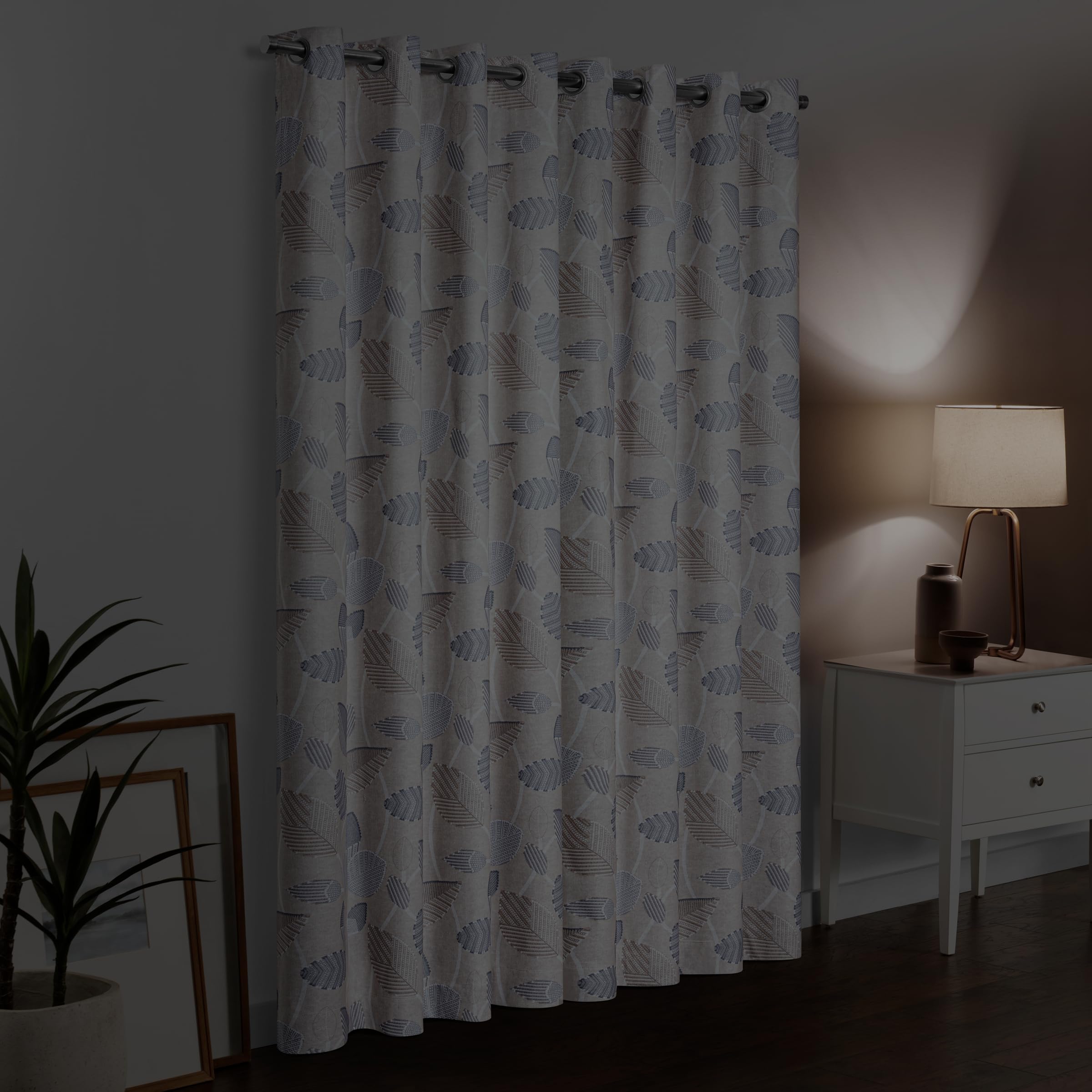 Eclipse Blackout Curtain, Larissa Leaf Grommet Curtain, 95 In Long X 50 In Wide, Patterned 100% Blackout Curtain, Thermal Insula