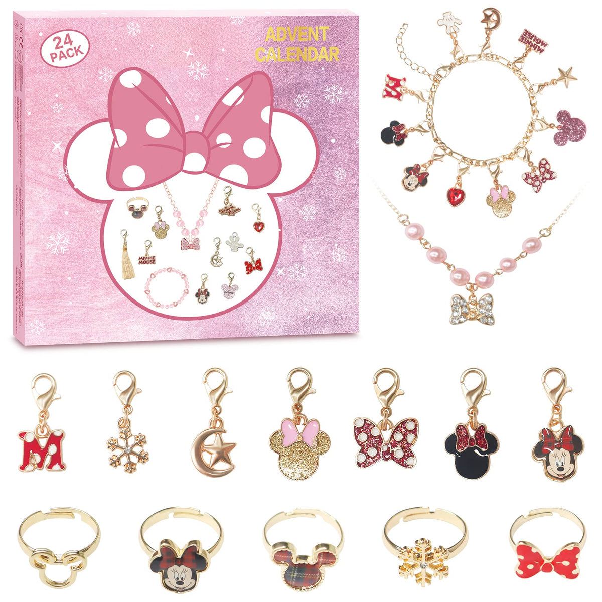 Christmas Advent Calendar 2024 for Girls 24 Days Countdown Calendar with DIY Charm Bracelet&Necklace, Rings Xmas Holiday Gift fo