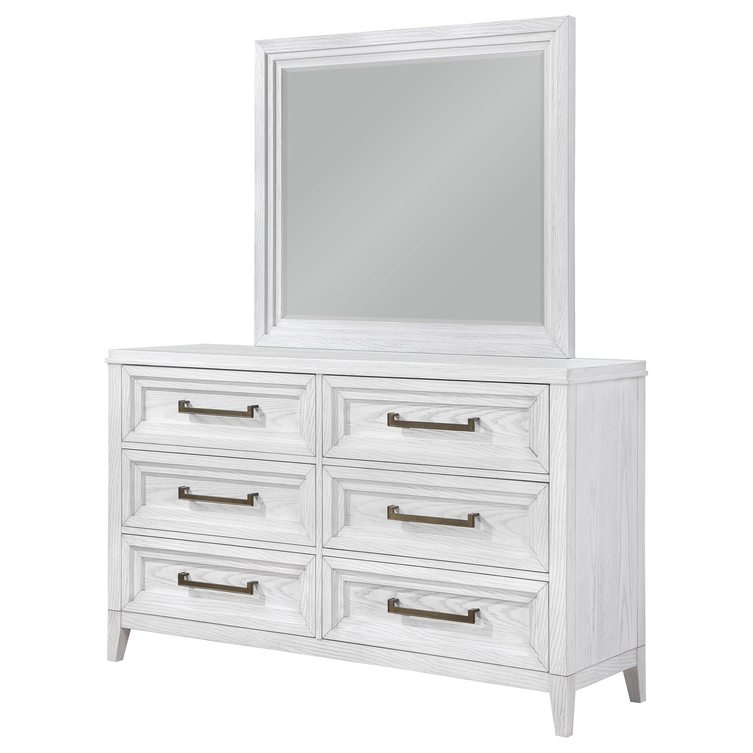 Coaster Home Furnishings Marielle Coastal 64-inch 6-Drawer Bedroom Dresser with Mirror Bedroom Clothing Storage Cabinet Wide Chest of Drawers Organizer Unit Distressed White 224843M