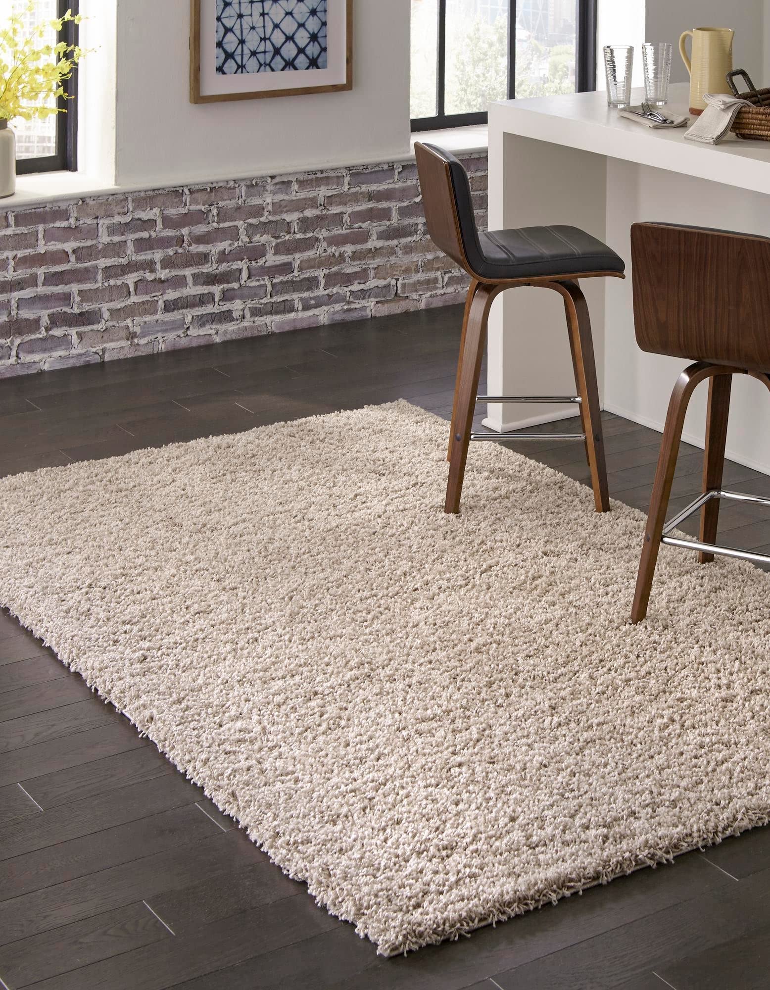 Rugs.com - ber Cozy Solid Shag Collection Rug - 8 x 10 Taupe Shag Rug Perfect for Living Rooms, Large Dining Rooms, Open Floor