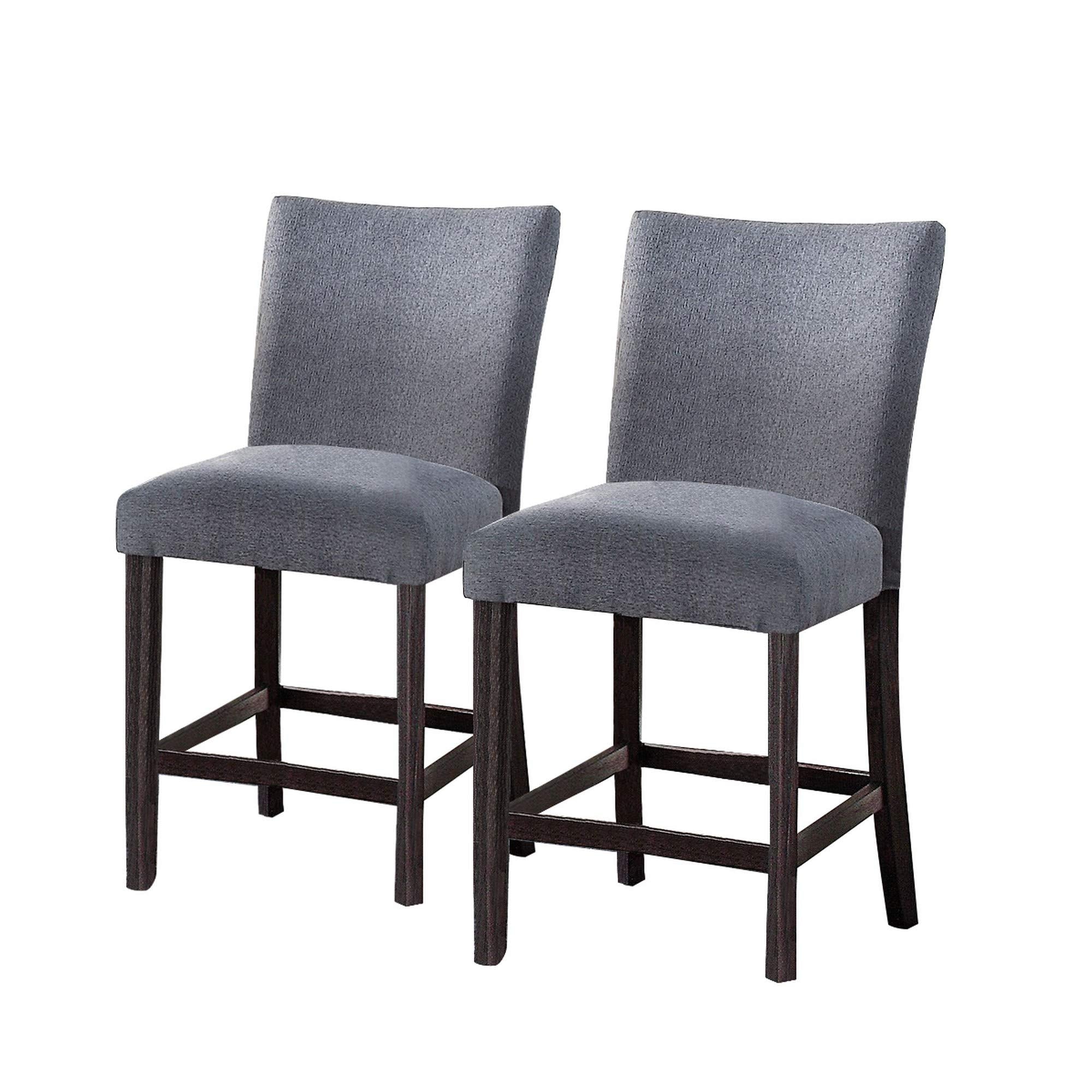 Benjara Fabric Counter Height Chairs with Curved Back Set of 2, Blue, Brown