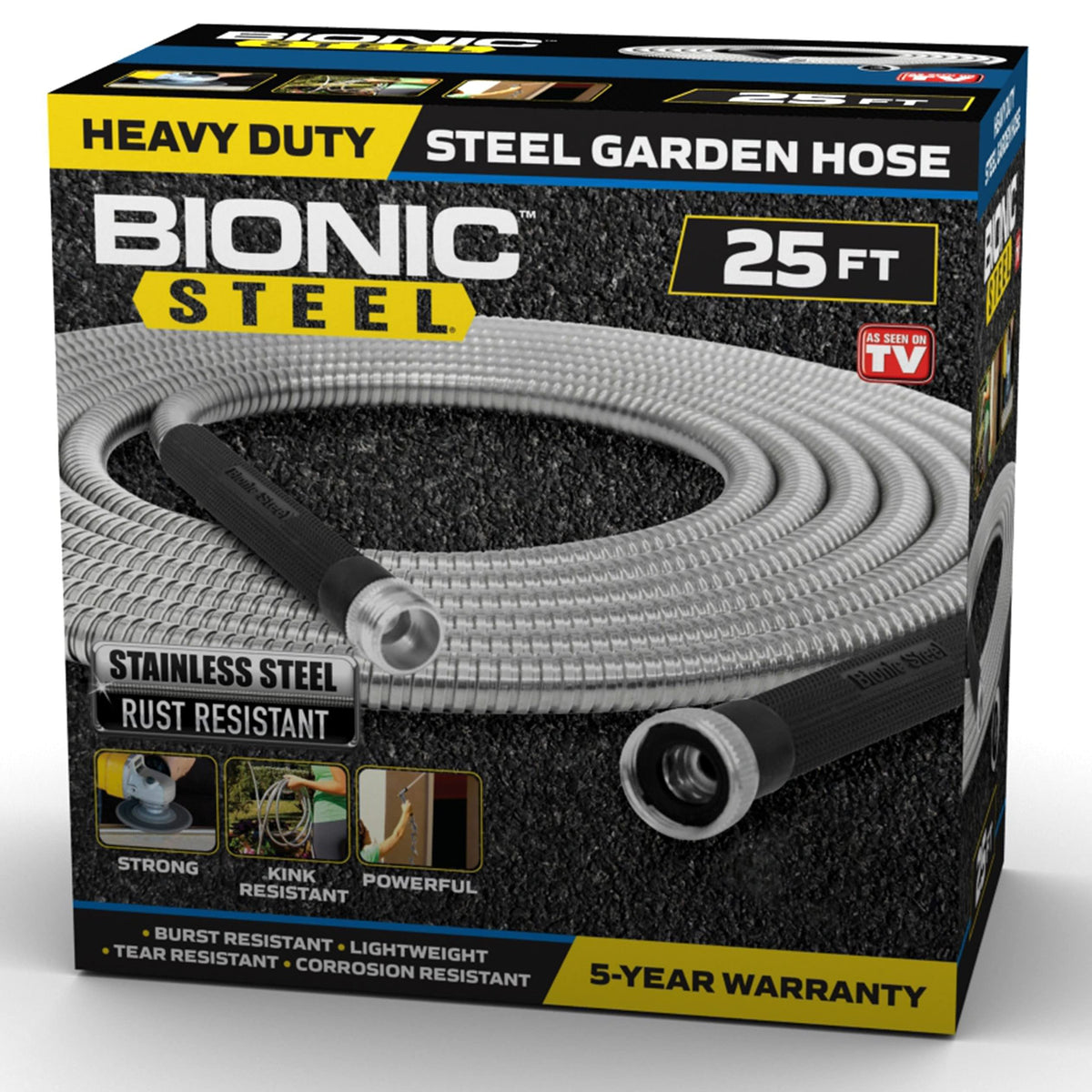 Bionic Steel 25 Ft Garden Hose With Nozzle, 304 Stainless Steel Metal Water Hose 25Ft, Flexible Hose, Kink Free, Lightweight And