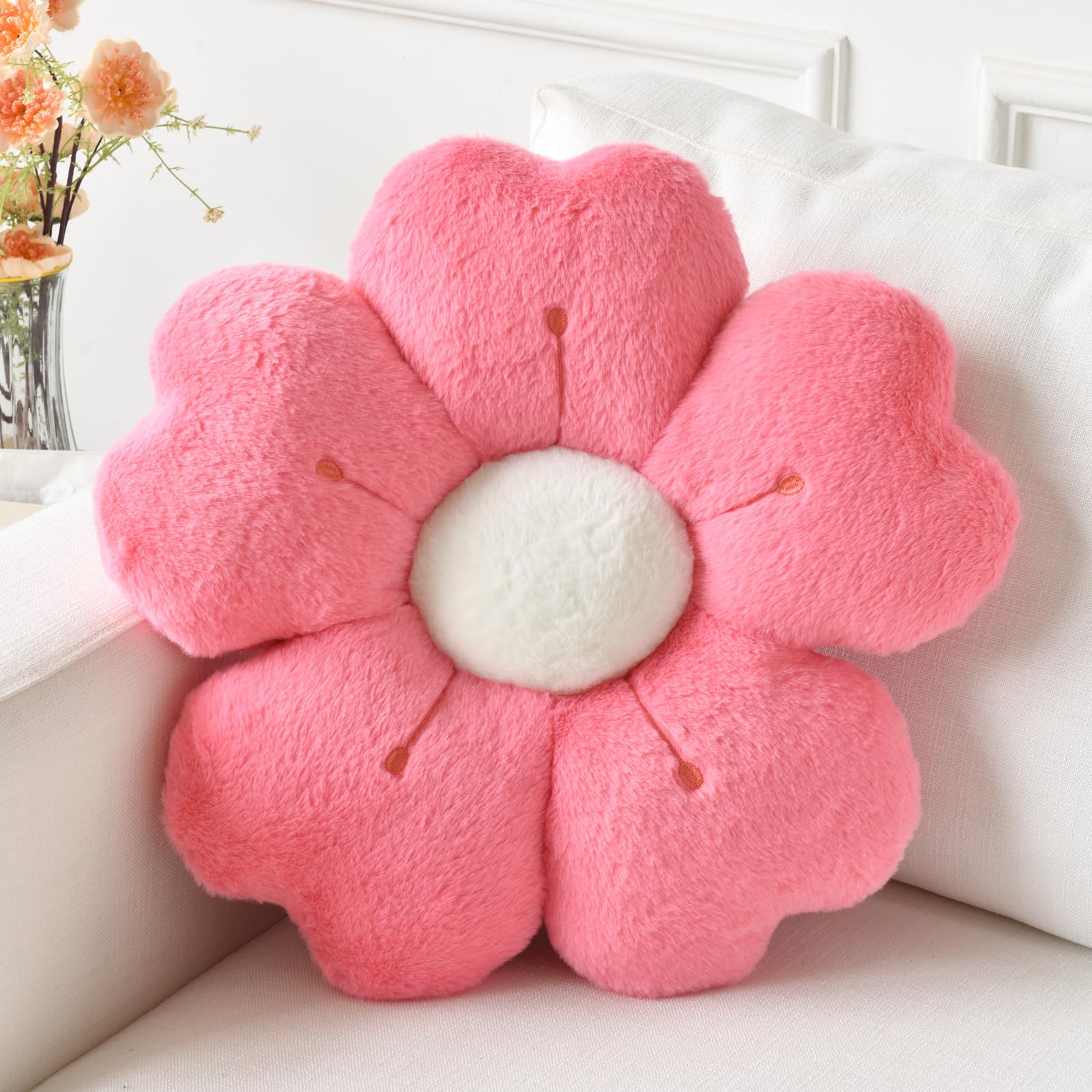 Ddliury Flower Pillow, Flower Shaped Pillow Decorative Throw Pillows For Bed Couch, Cute Daisy Pillow Dorm Decor Floor Seating Cushion (Hot Pink, 19.6 Inches)