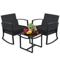 Greesum 3 Pieces Outdoor Furniture Set Patio Bistro Rocking Chairs And Glass Coffee Table, Black, Modern