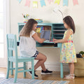 Guidecraft Kids Media Desk, Hutch and Chair Set - Teal: Kids Table and Chairs Set, Students Study Desk with Storage, Computer W
