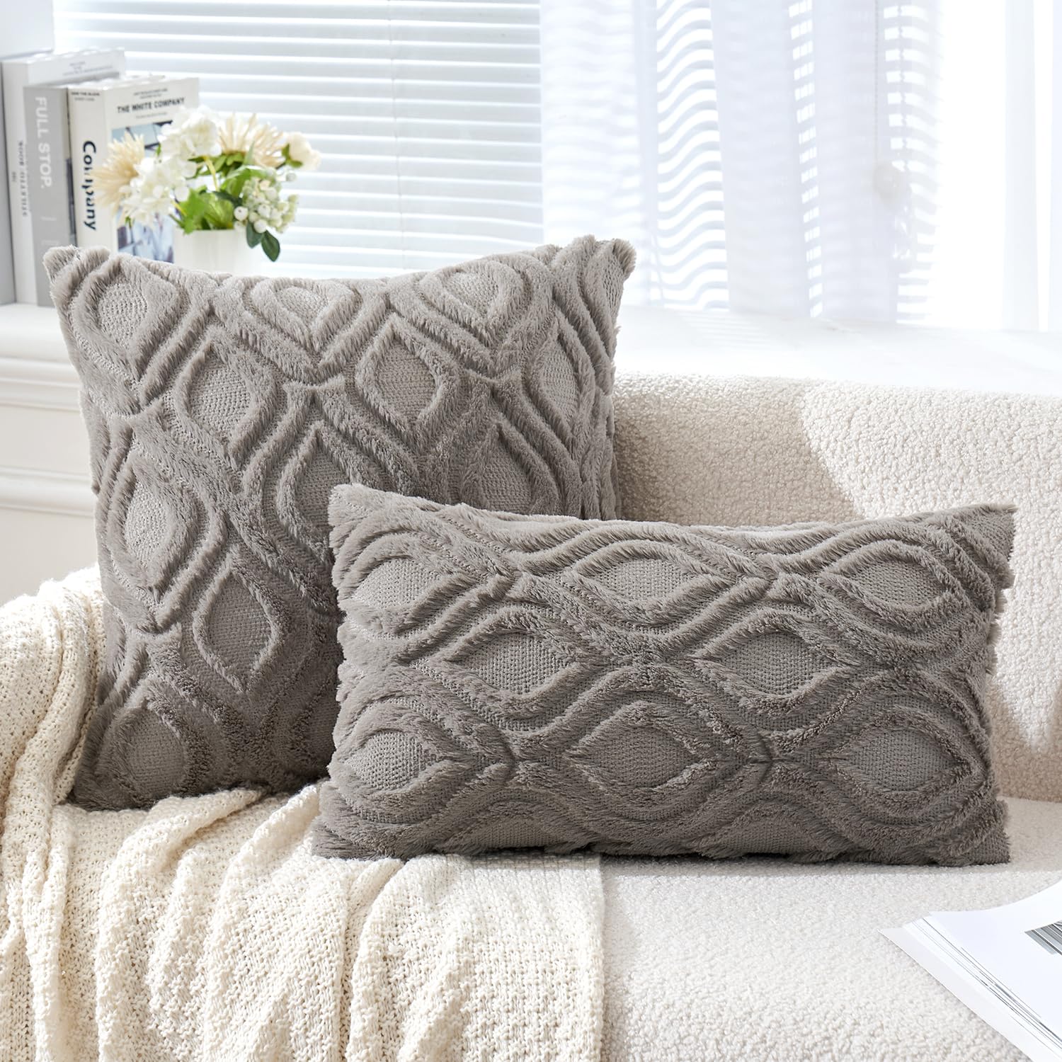 Miulee Dark Grey Throw Pillow Covers 18X18 Inch, Soft Winter Plush Faux Wool Couch Pillow Covers Set Of 2 Decorative Farmhouse Boho Throw Pillows For Sofa Living Room Bed