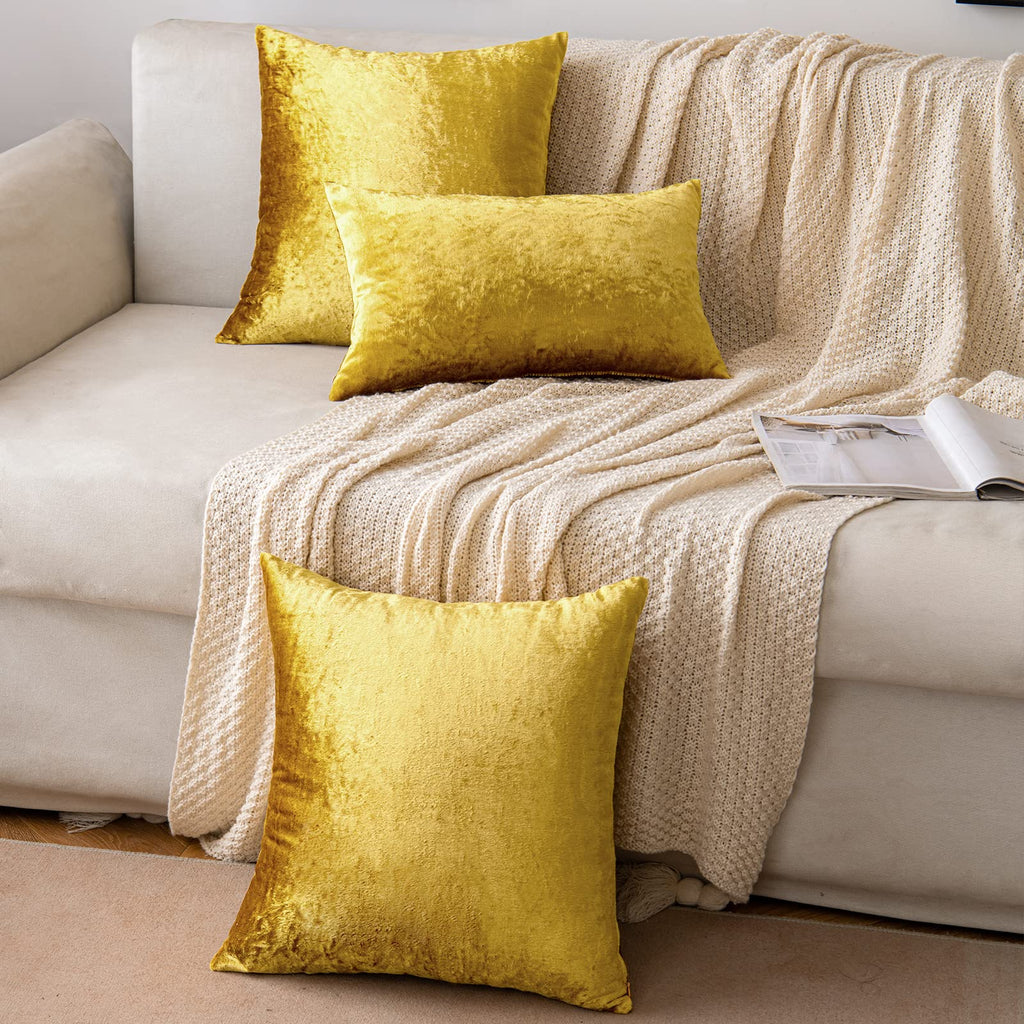Emema Fall Bright Gold Velvet Throw Pillow Covers 20X20 Inch Set Of 2 Decorative Square Pillowcase Soft Solid Cushion Case For C