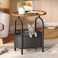 RALGEND Small Round Side Table with Fabric Basket Storage, Oval End Table