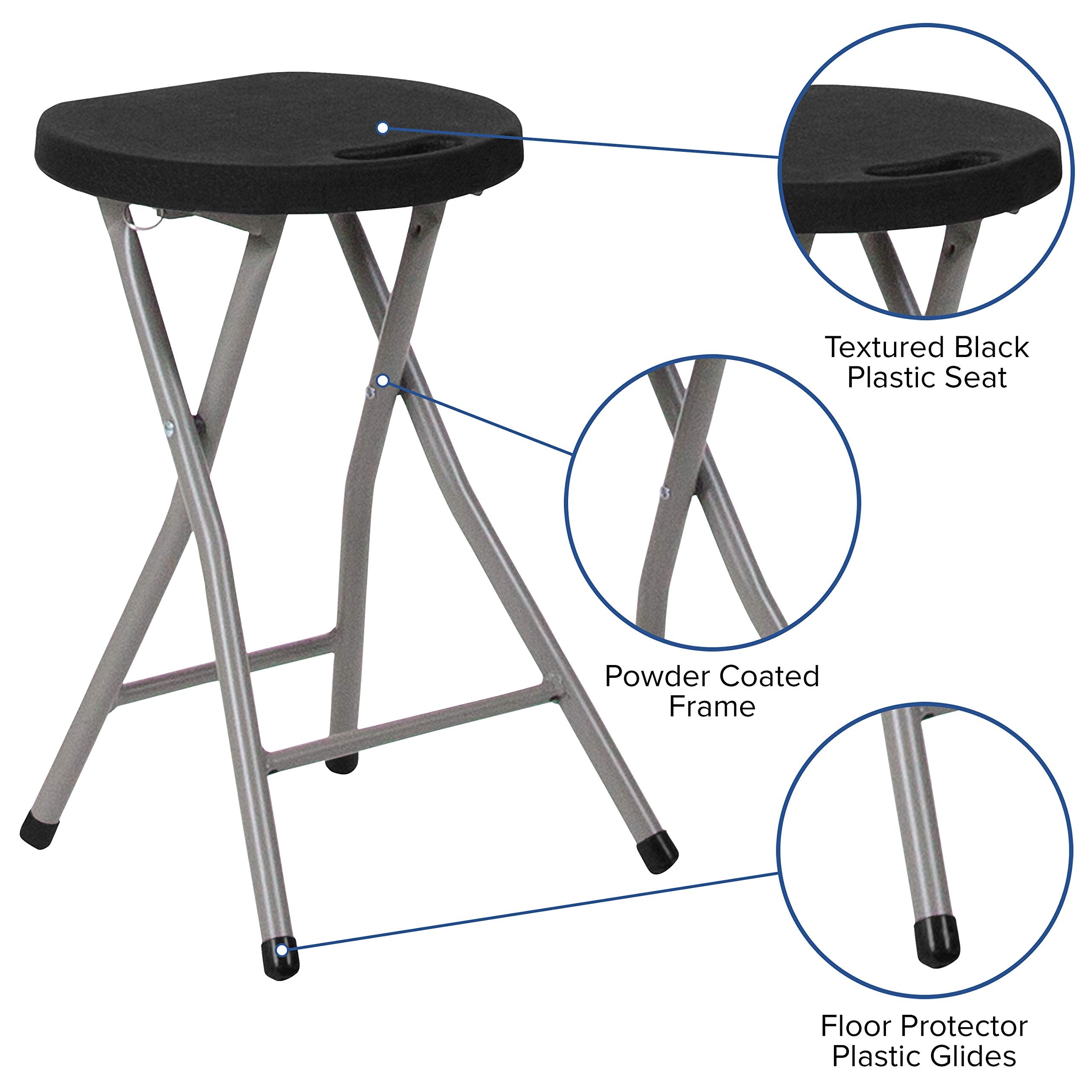 Flash Furniture Micah Foldable Stool with Black Plastic Seat and Titanium Gray Frame