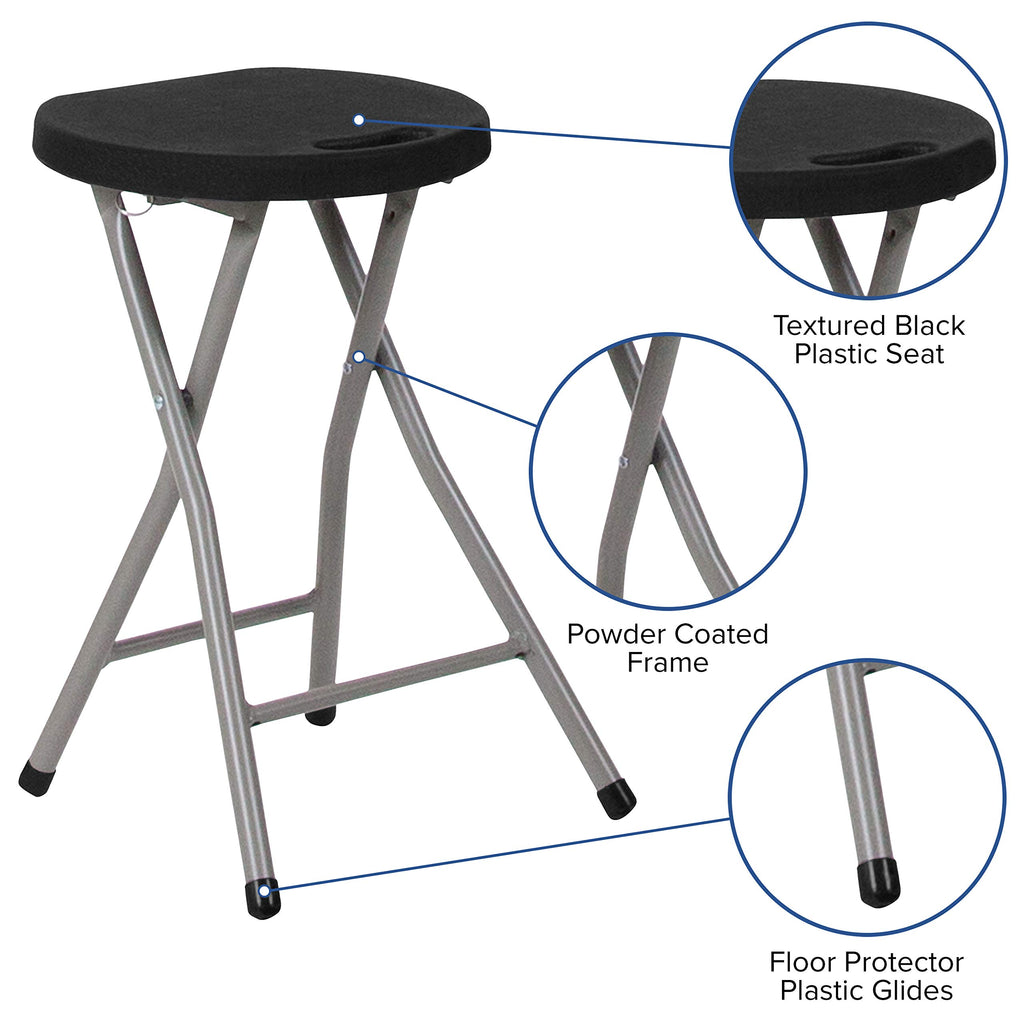Flash Furniture Micah Foldable Stool with Black Plastic Seat and Titanium Gray Frame