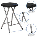 Flash Furniture Micah Foldable Stool with Black Plastic Seat and Titanium Gray Frame
