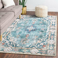 MUJOO 5x7 Area Rugs Teal Machine Washable Rugs Living Room Rugs Boho Rug for Bedroom Laundry Room Kitchen Non Slip Carpet Abst