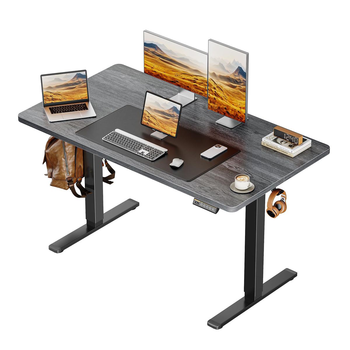 Huuger 48 X 28 Large Electric Standing Desk, Height Adjustable Desk, 27.6' Deep Desktop, Stand Up Gaming, 2 Hooks, 3 Preset Hei