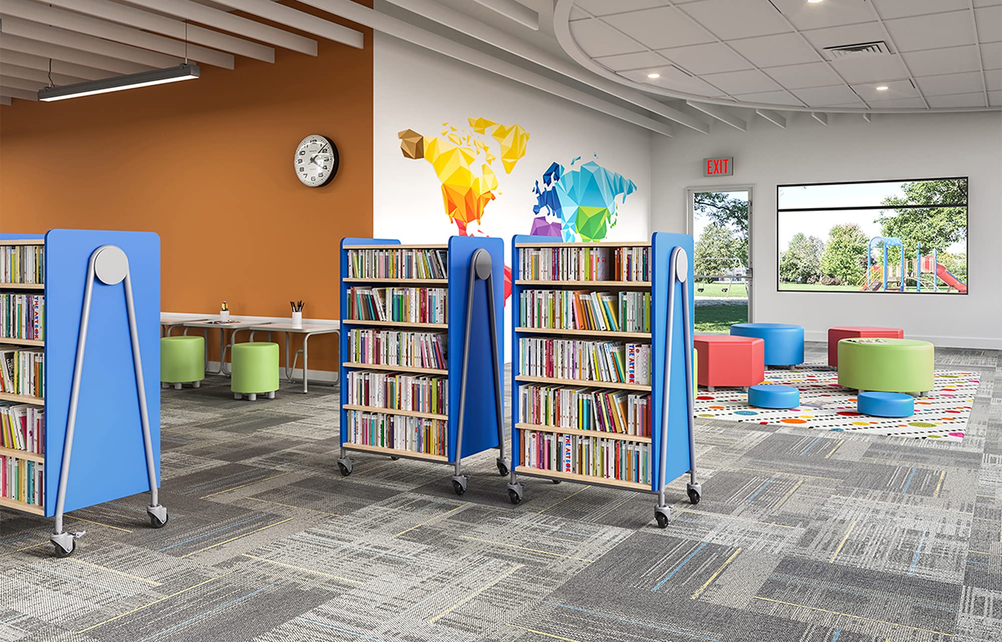 Safco Products 3923SBU Whiffle Typical 3, Double Column 4-Shelf Rolling Storage Cart with Magnetic Dry-Erase Back, 48&quot; H, Tall, Spectrum Blue