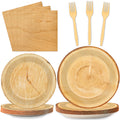 Wiooffen 96 PCS Brown Paper Tableware Set - Rustic Wood Tree Party Supplies for 24 Guests, Includes Plates, Forks, Napkins for C