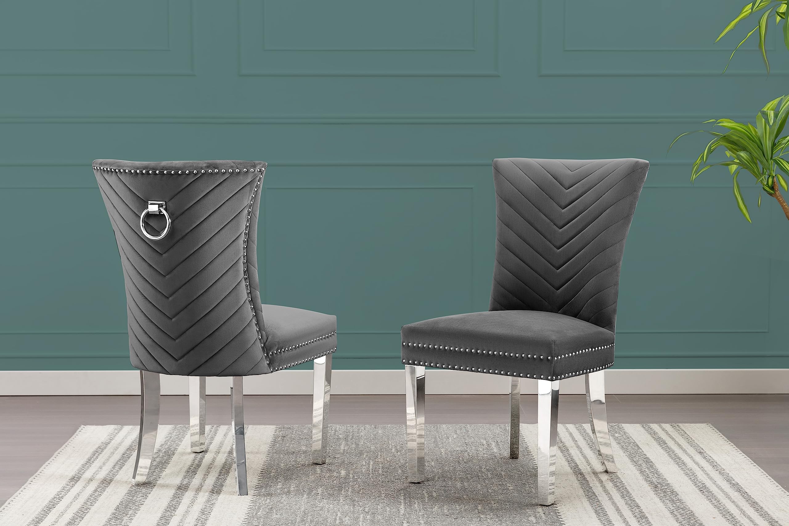 Best Quality Furniture SC360-367 Dining Chairs, Dark Gray/Silver