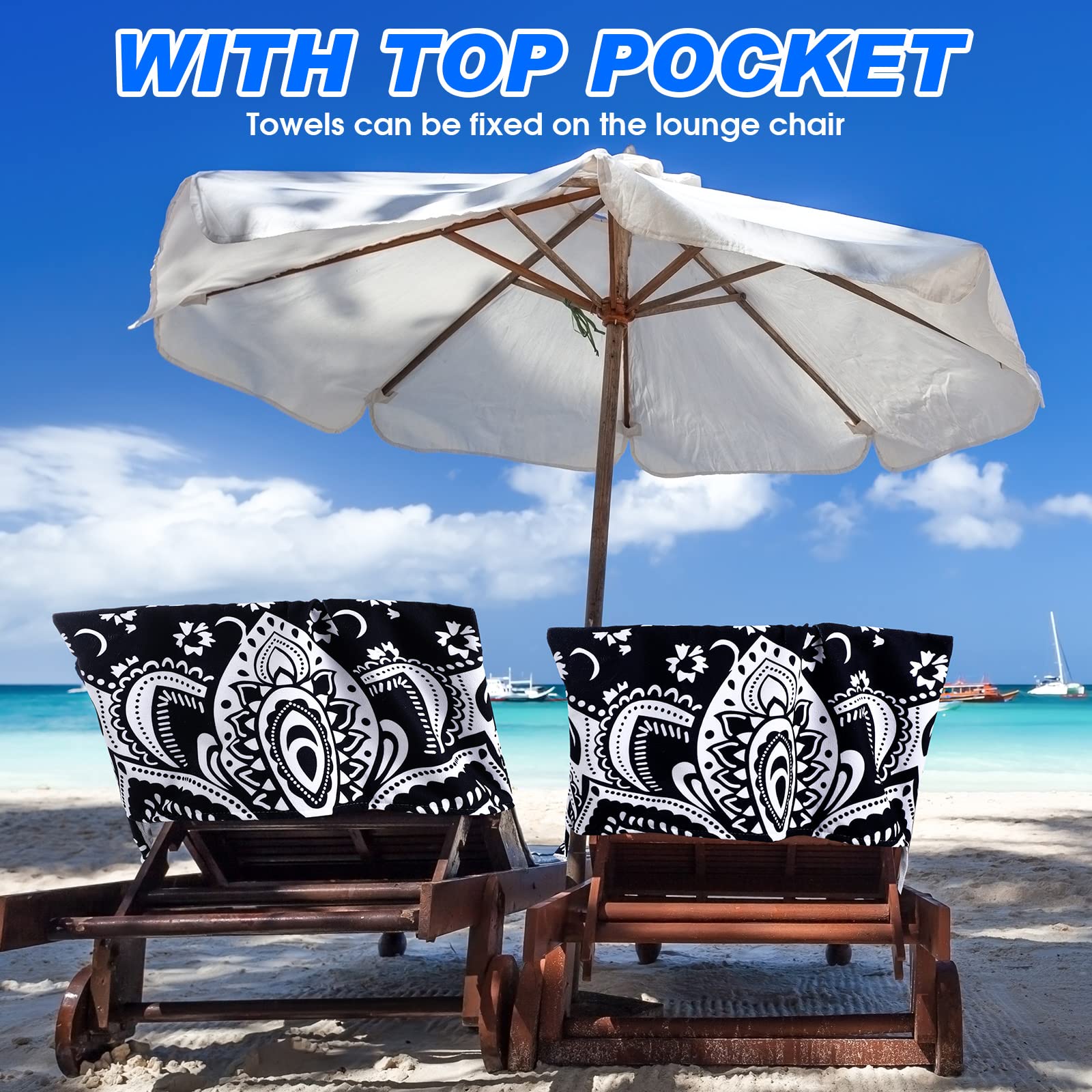 Oudain 2 Pcs Beach Chair Covers With Side Pockets Boho Pool Chaise Lounge Cover Mandala Microfiber Chaise Lounge Chair Towel Cov