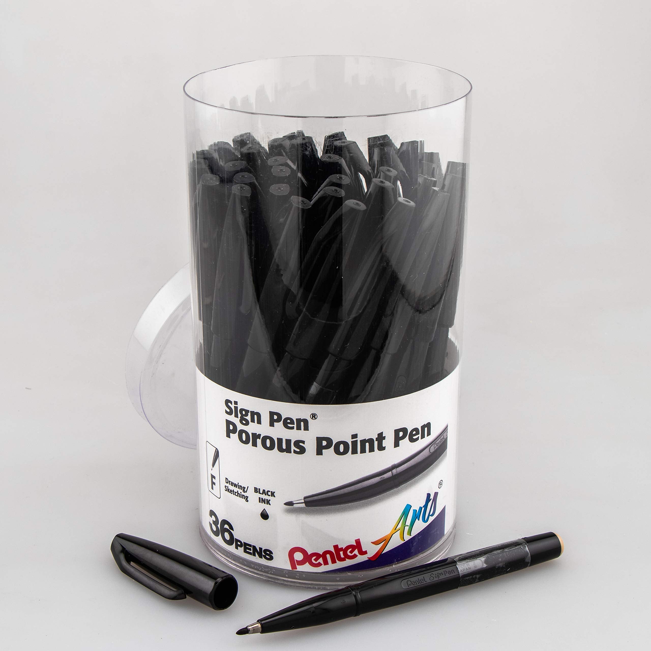 Pentel Arts Sign Pen, Fiber-Tipped, Black Ink 36-Pk Canister (S520Pc36A)