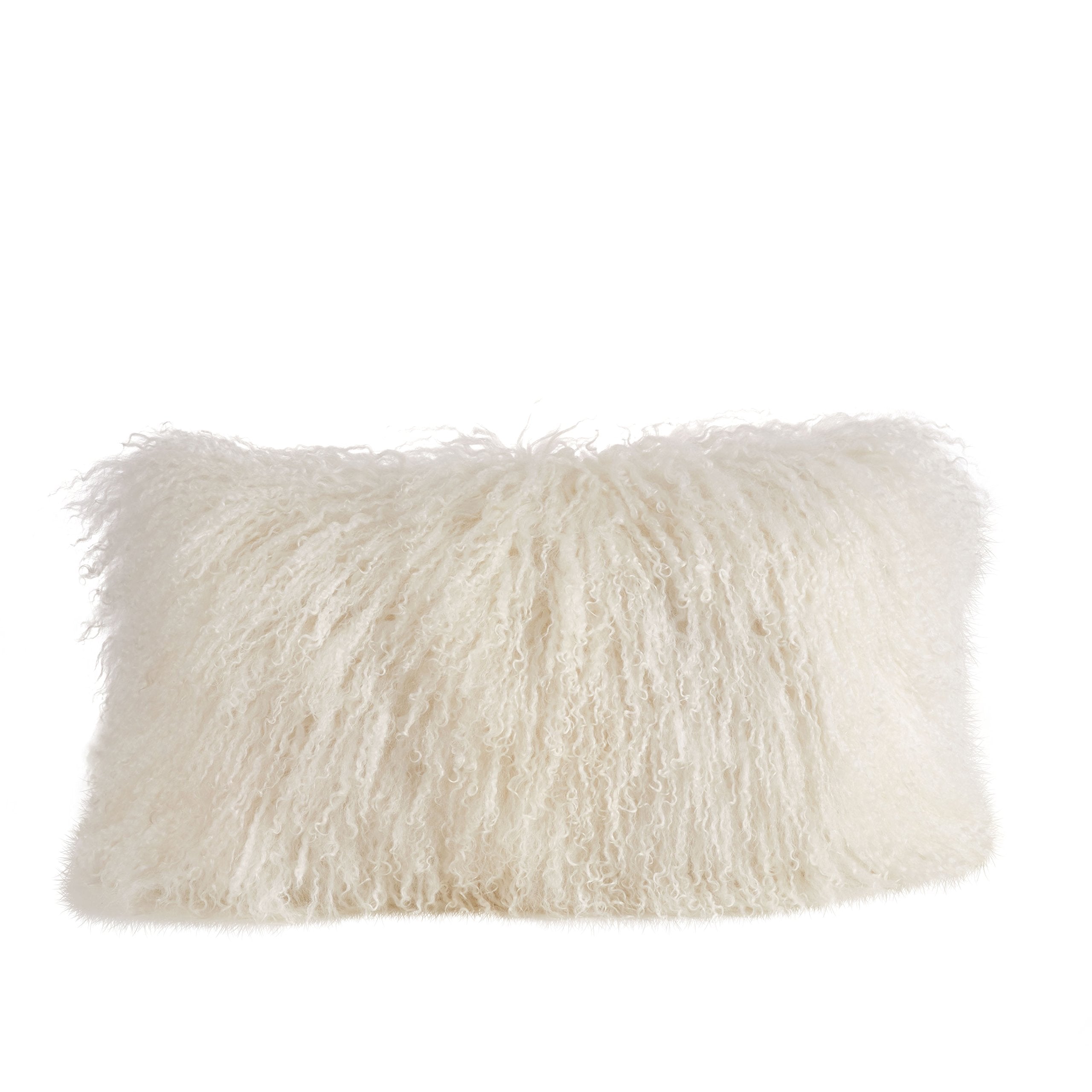Saro Lifestyle 100% Wool Mongolian Lamb Fur Throw Pillow With Poly Filling, 12' X 20', Ivory