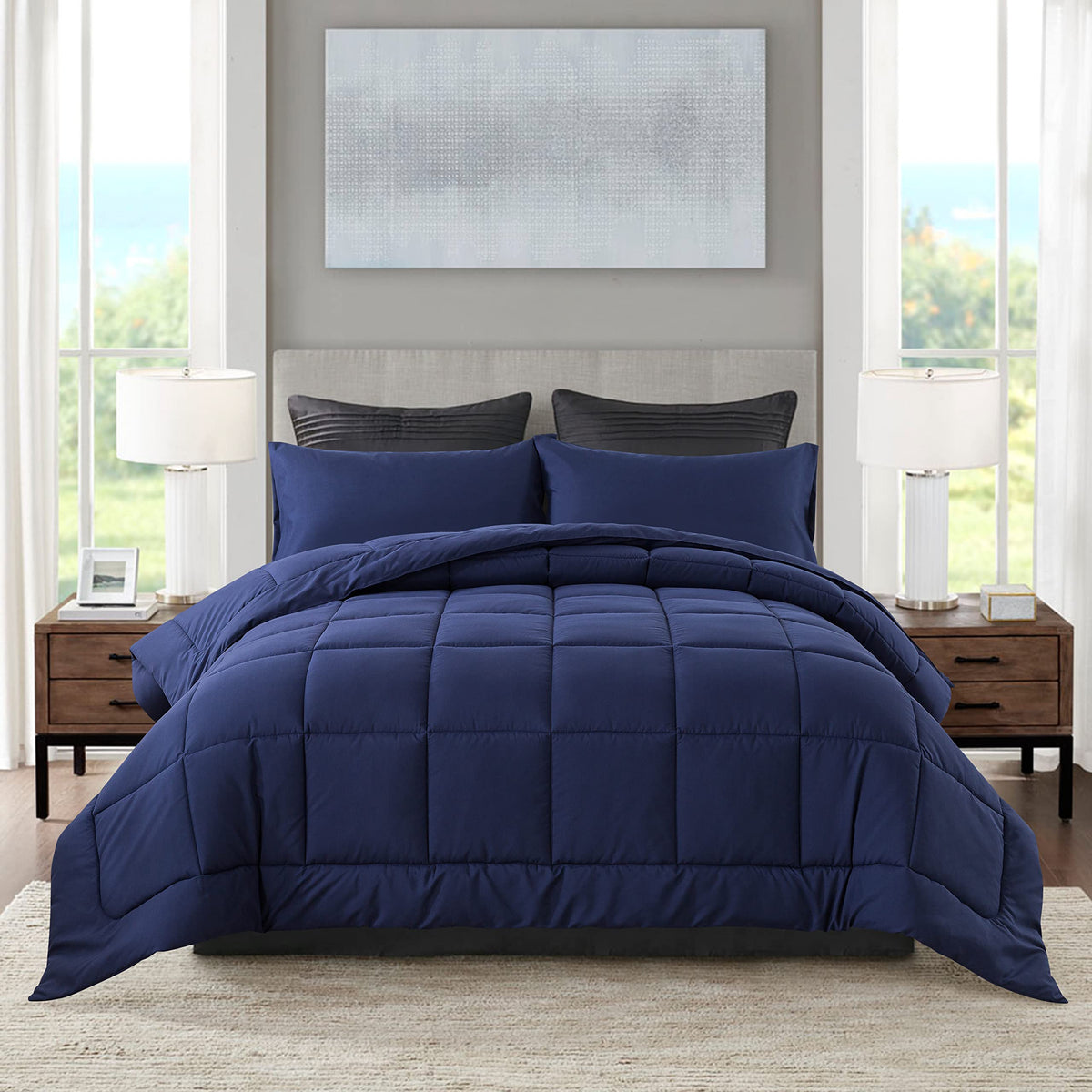 Downcool King Size Comforter Set -All Season Bedding Comforters Sets With 2 Pillow Cases -3 Pieces Bed Set Down Alternative King