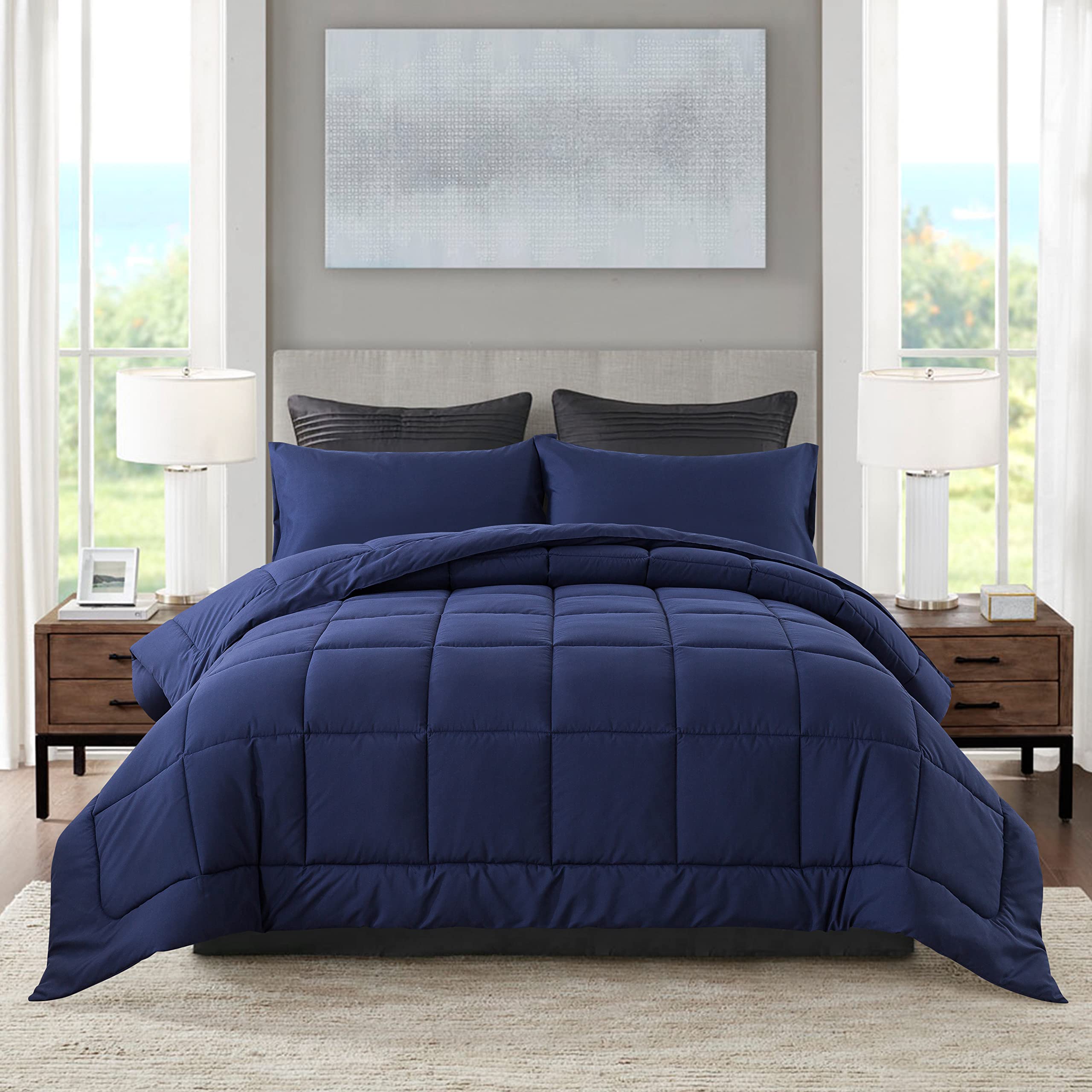 Downcool King Size Comforter Set -All Season Bedding Comforters Sets With 2 Pillow Cases -3 Pieces Bed Set Down Alternative King