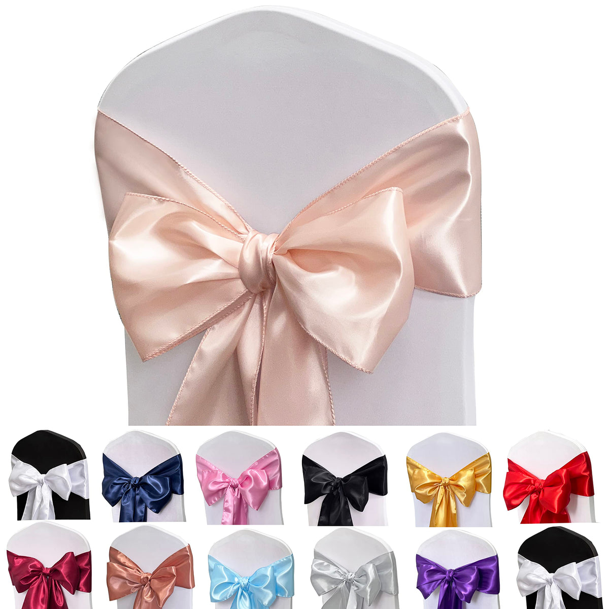 Maiangel Satin Chair Sashes Bows-12Pcs Chair Ribbon Ties Back Sash For Wedding Party Events Banquet Chair Cover Decoration (Cham