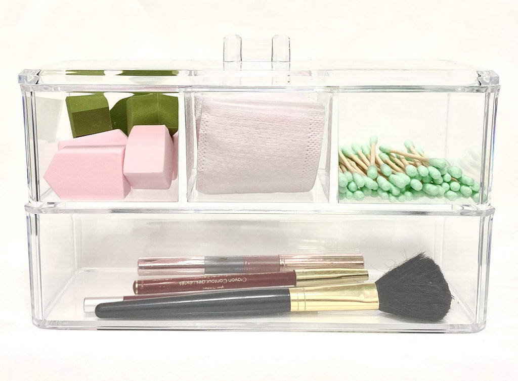KW Collection Square Acrylic Cotton Ball Pads Gauze Swab Holder Organizer Q-tip Dispenser Storage Canister Bathroom Container Fl