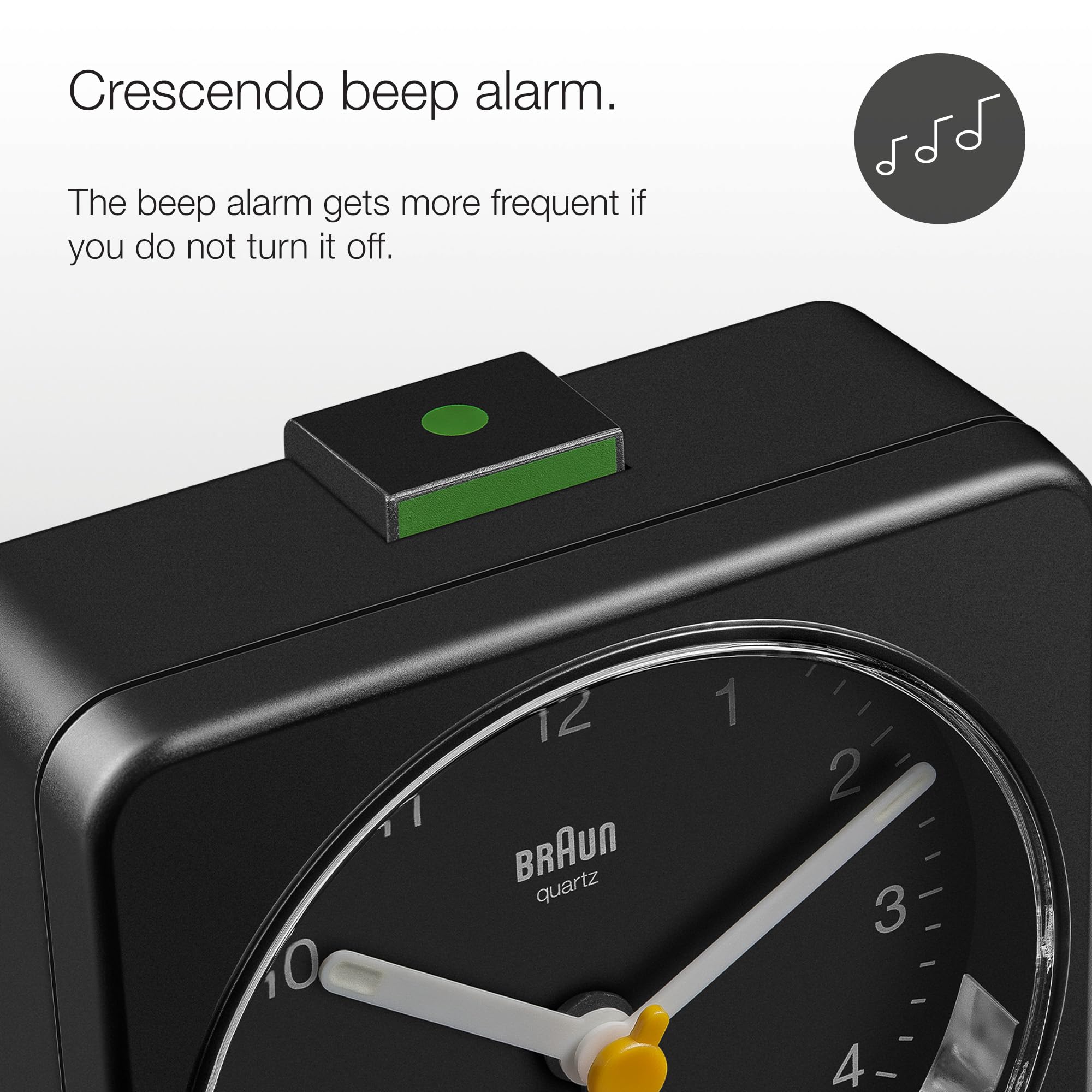 Braun Classic Analogue Alarm Clock With Snooze And Light, Quiet Quartz Sweeping Movement, Crescendo Beep Alarm In Black, Model B