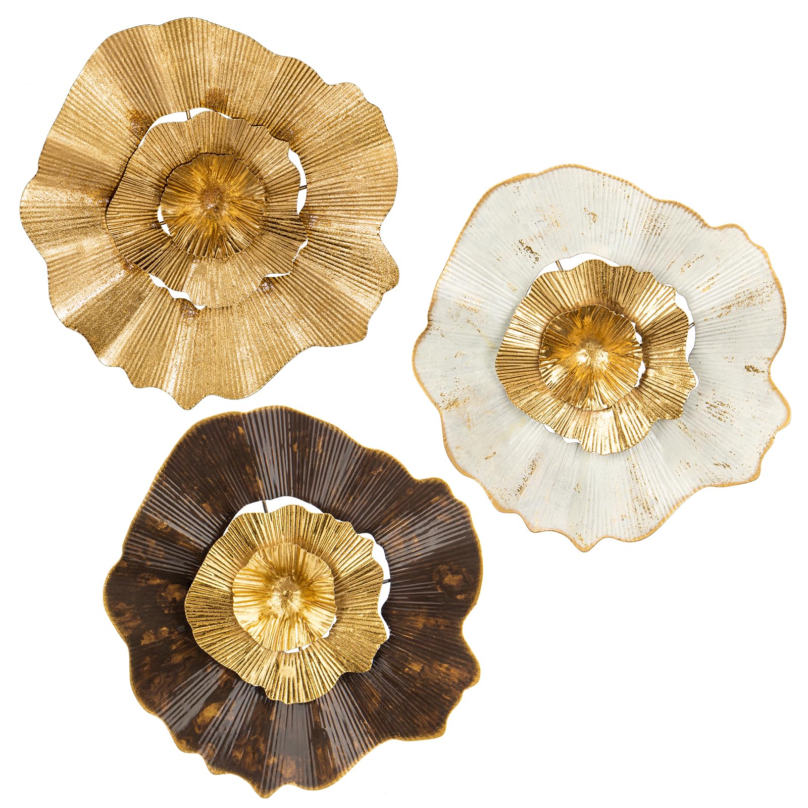 Briful 12 Gold Wall D  cor Pack of 3 Metal Flower Plate Wall Art Modern Accent Hanging Wall Decorations For Home Office Bedroom 