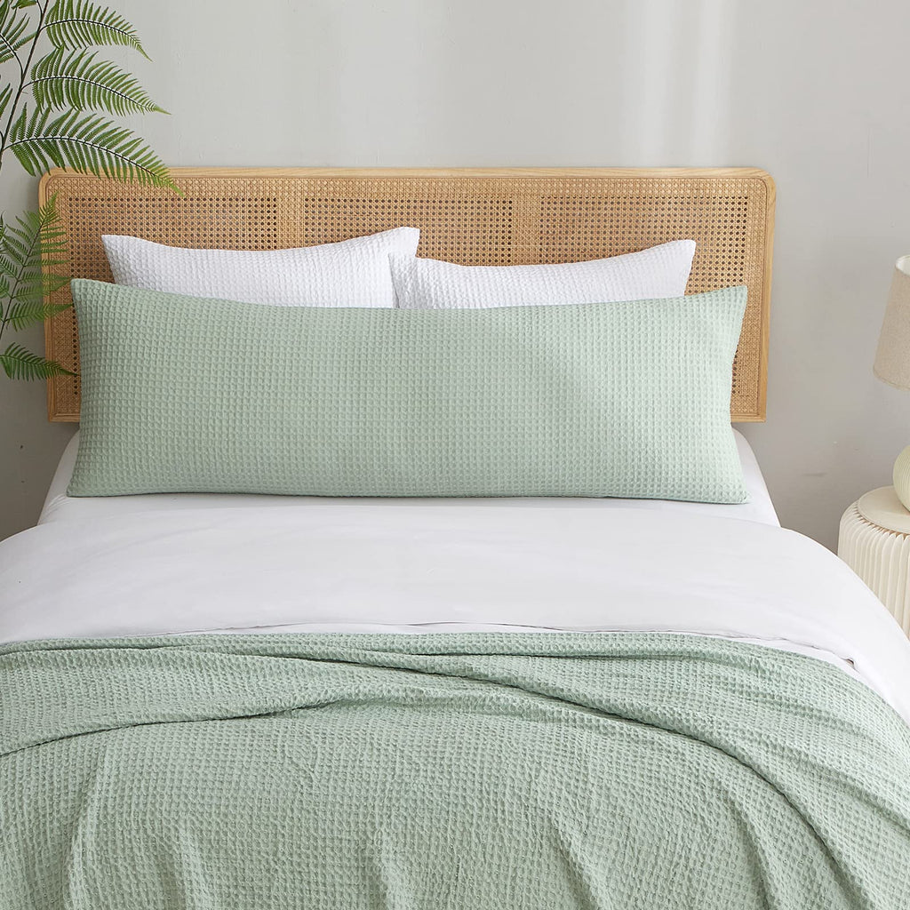 Phf Ultra Soft Waffle Body Pillowcase, Sage Green, 20' X 54', Polyester, Breathable, Skin-Friendly, Zipper Closure