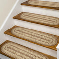 Cookie Dough Premium Jute Braided Stair Tread by Homespice 8'' x 28'' (Set of 13) Oval Beige, Tan Reversible, Natural Jute Yarn 