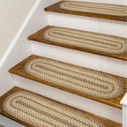 Cookie Dough Premium Jute Braided Stair Tread by Homespice 8'' x 28'' (Set of 13) Oval Beige, Tan Reversible, Natural Jute Yarn 