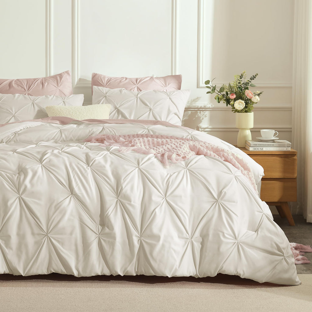 Andency Beige Comforter Set Twin(66X90Inch), 2 Pieces Twin Size Comforter For Girls Kids, Soft Microfiber Pinch Pleat Comforter Set, All Season Lightweight Bedding Comforter Set