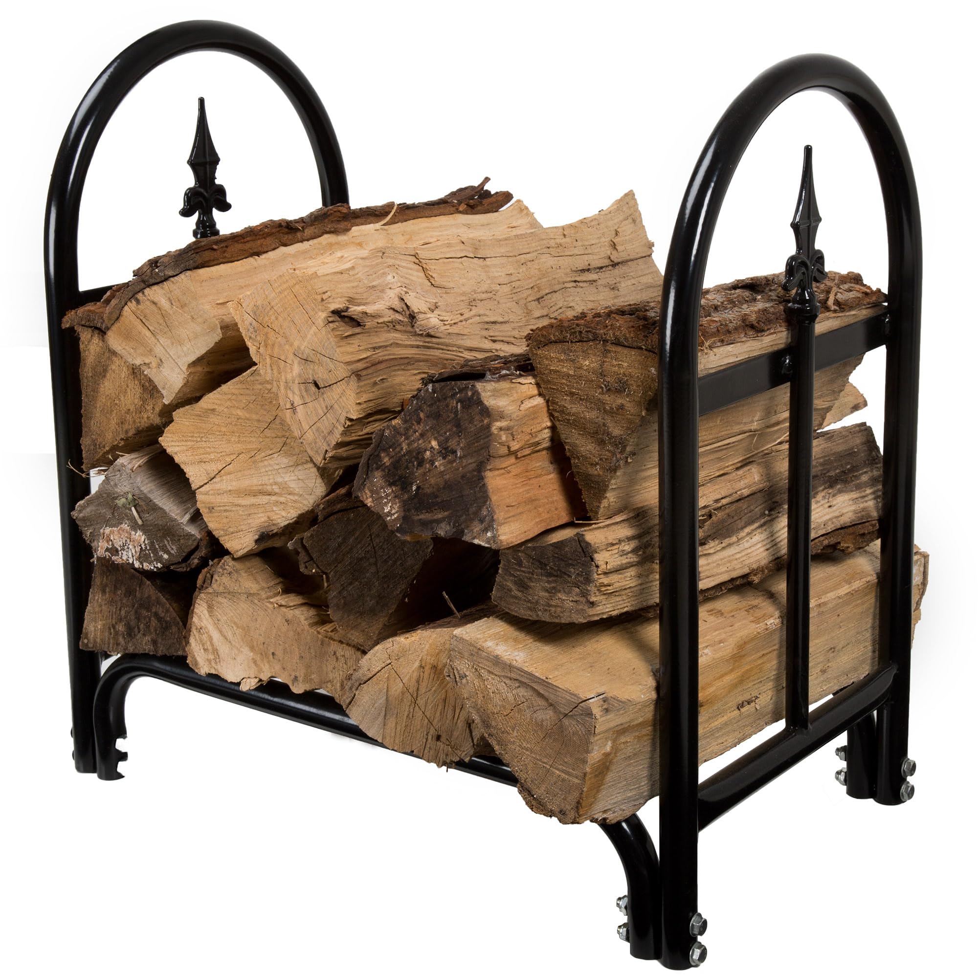 Firewood Rack - 23-Inch Indoor Firewood Holder With Finial Design - Durable Steel Wood Storage Racks For Patio Or Fireplace By P