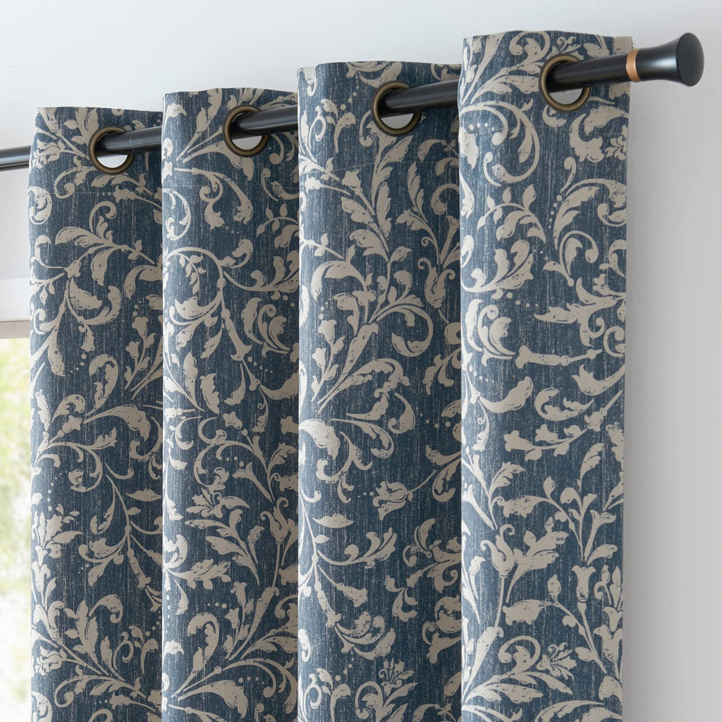 jinchan 72 inch Curtains for Bedroom, 80% Blackout Farmhouse Drapes with Scroll Floral Patterned for Living Room, Grommet Top Th