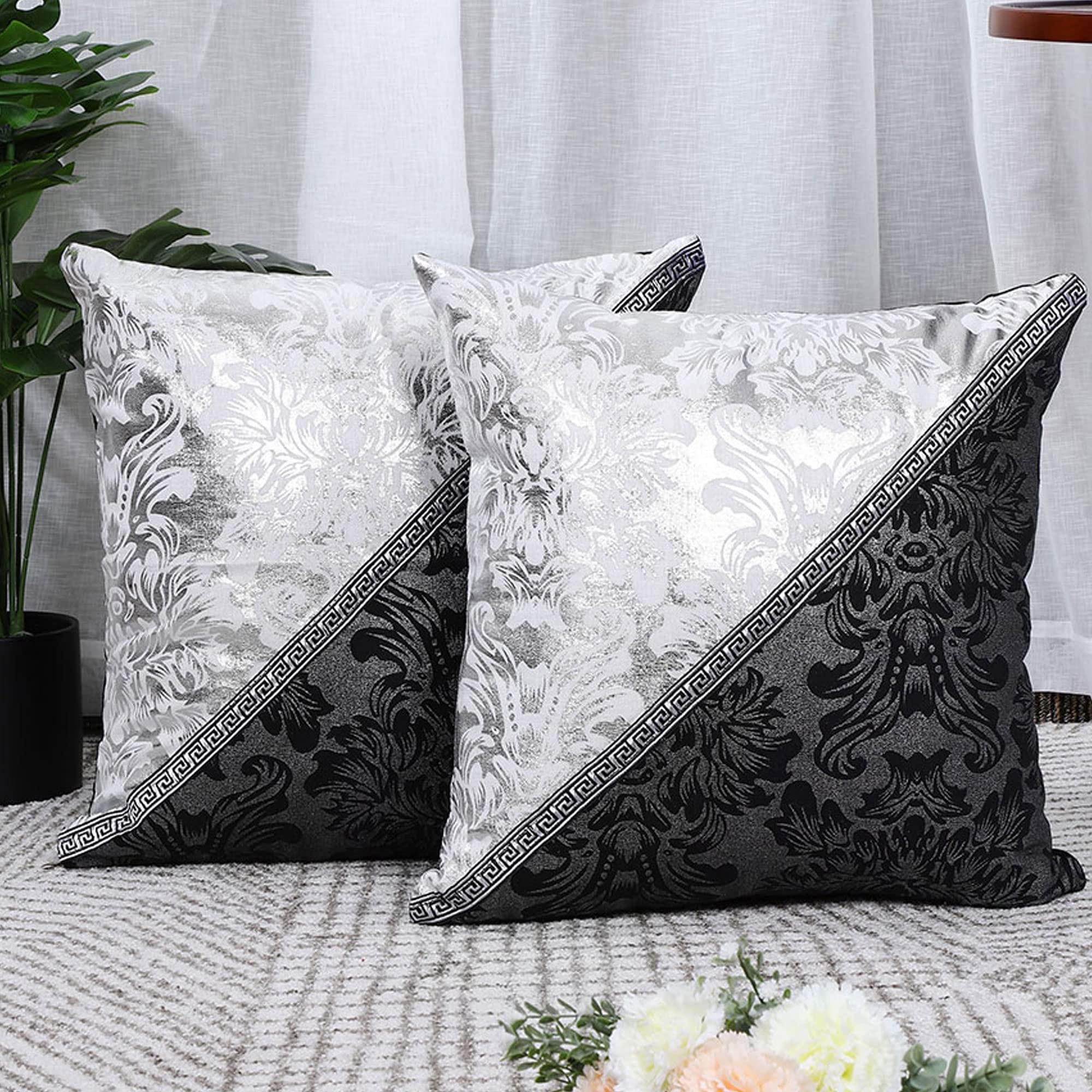 Uxcell Pack Of 2 Throw Pillow Cover Cases For Couch Sofa Home Decoration Vintage Floral Pillow Case Cushion Cover, 18 X 18 Inche