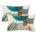 Boho Pillow Covers 12X20 Set Of 2 Green Teal Gold Throw Pillow Covers Outdoor Decor Mid Century Bohemian Style Tropical Leaves P