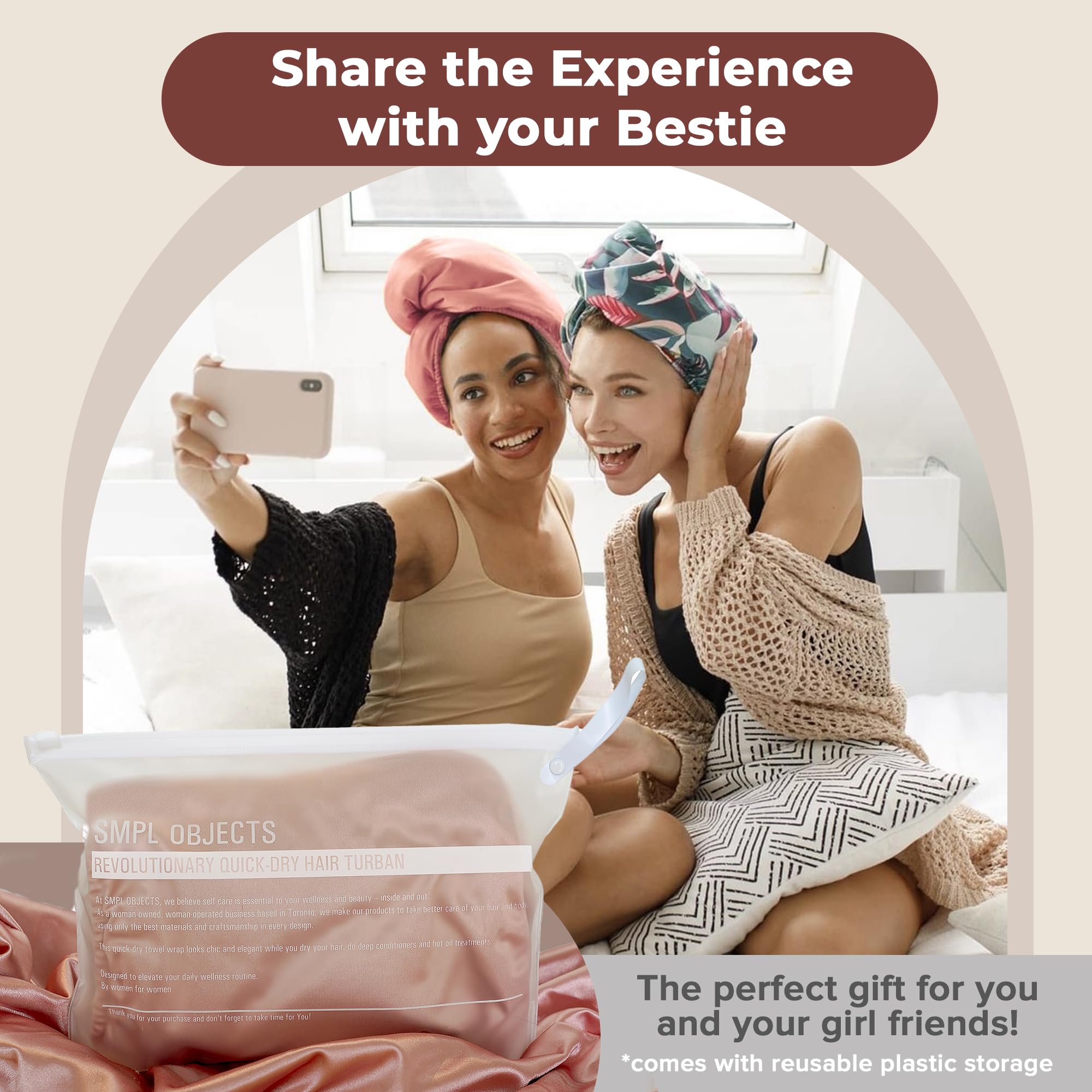 Smpl Objects Satin And Bamboo Hair Towel Wrap For Women, Satin Hair Plopping Towel Curly Hair - Satin Hair Towel For Wet Hair (P