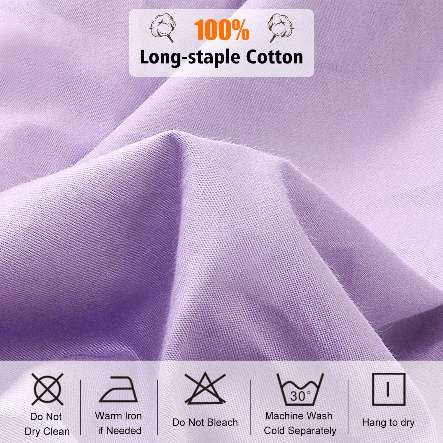 Lirex Fitted Sheet, King Size 100% Cotton 300 Thread Count Soft Breathable Fitted Sheet, Light Purple