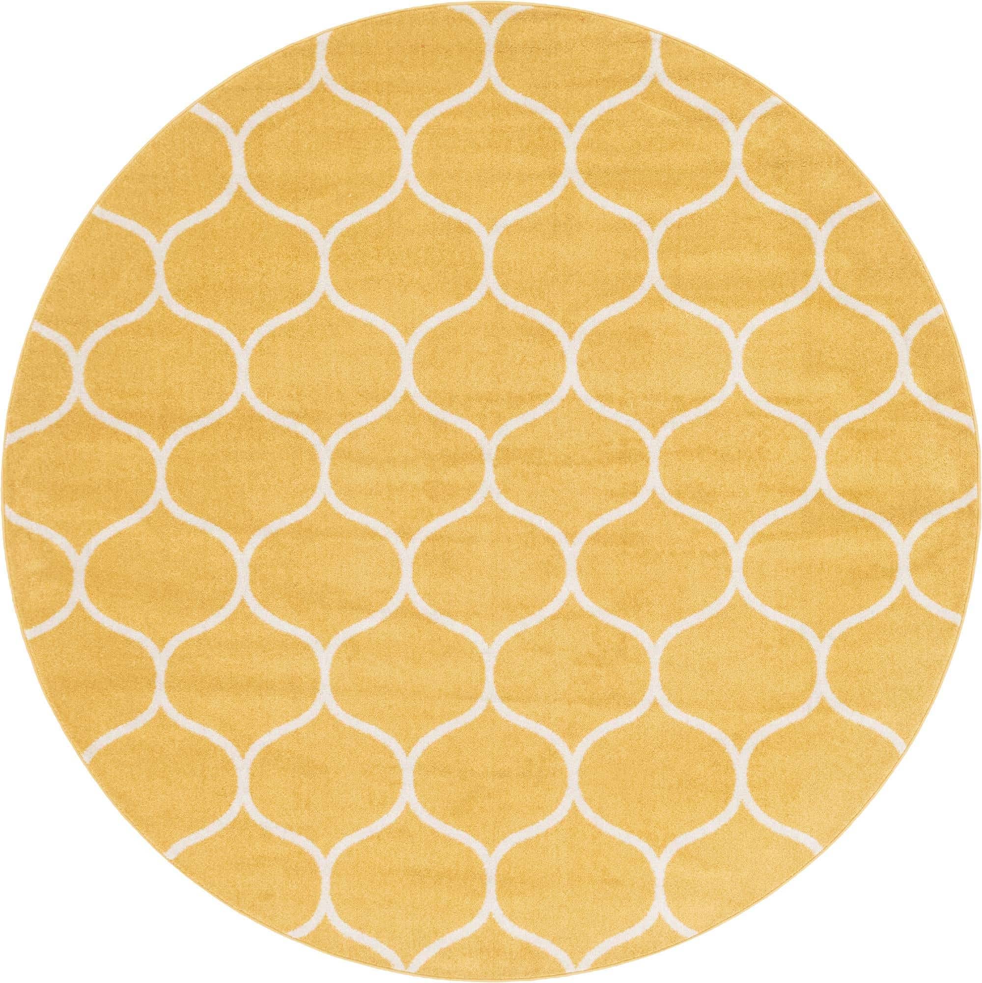 Unique Loom Trellis Frieze Collection Area Rug - Rounded (8 Round, Yellow/ Ivory)