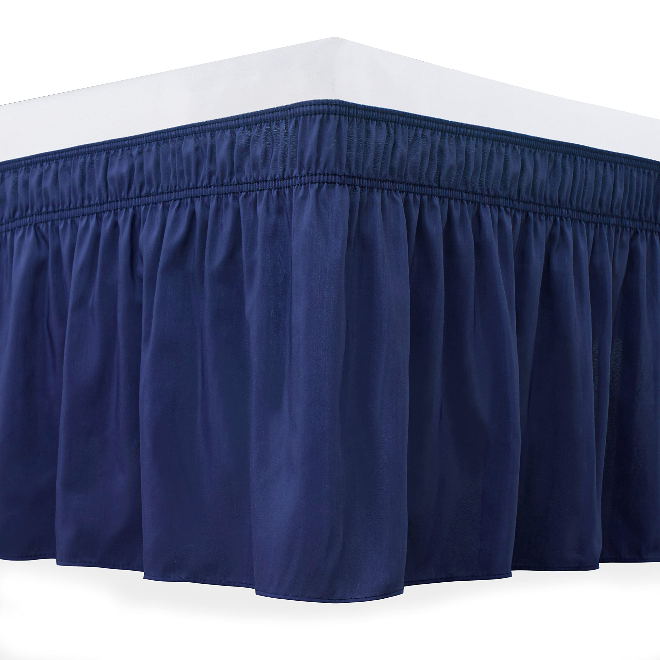Biscaynebay Wrap Around Bed Skirts For Full & Full Xl Beds 15' Drop, Navy Adjustable Elastic Dust Ruffles Easy Fit Wrinkle & Fa