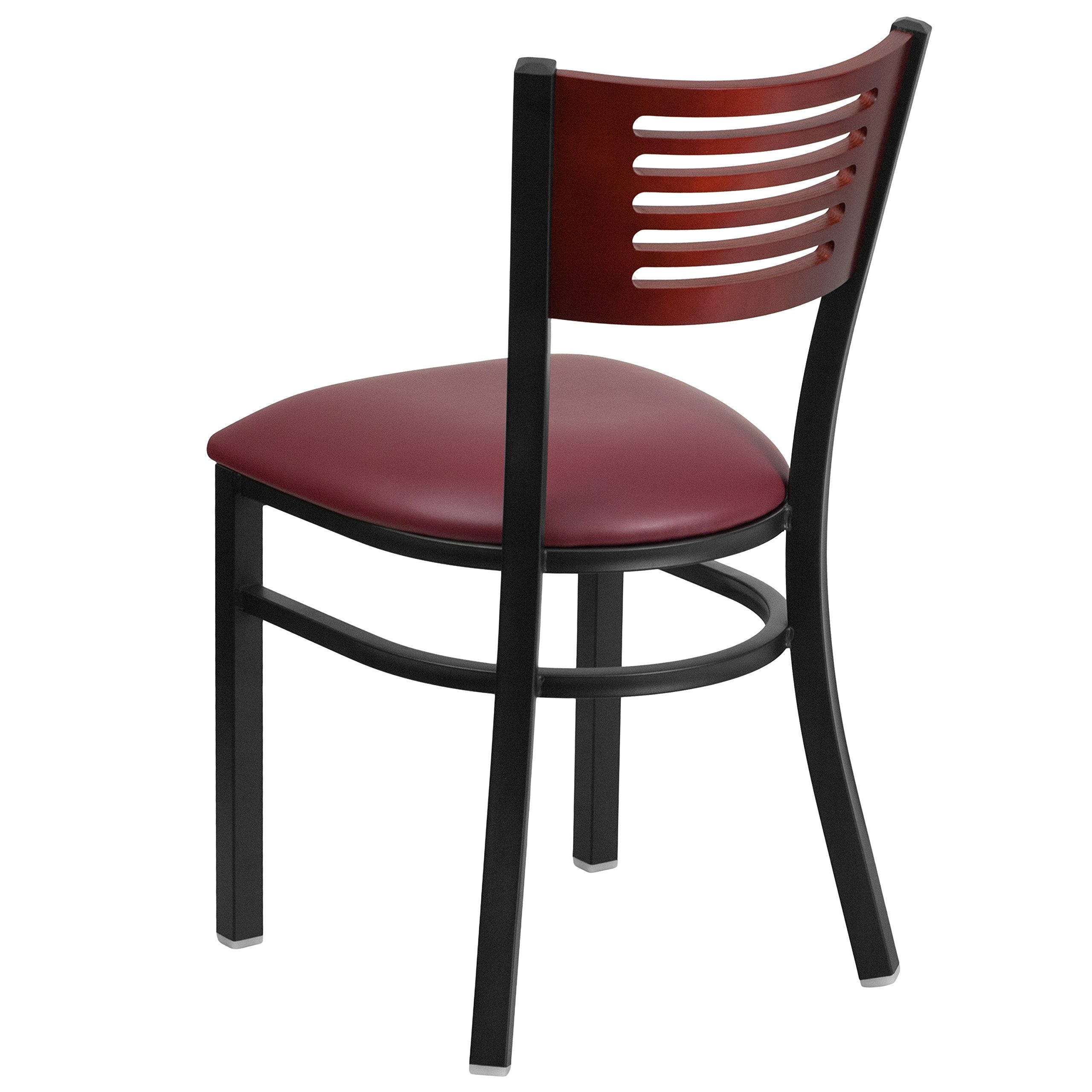 Flash Furniture Hercules Series Black Slat Back Metal Restaurant Chair - Mahogany Wood Back, Burgundy Vinyl Seat