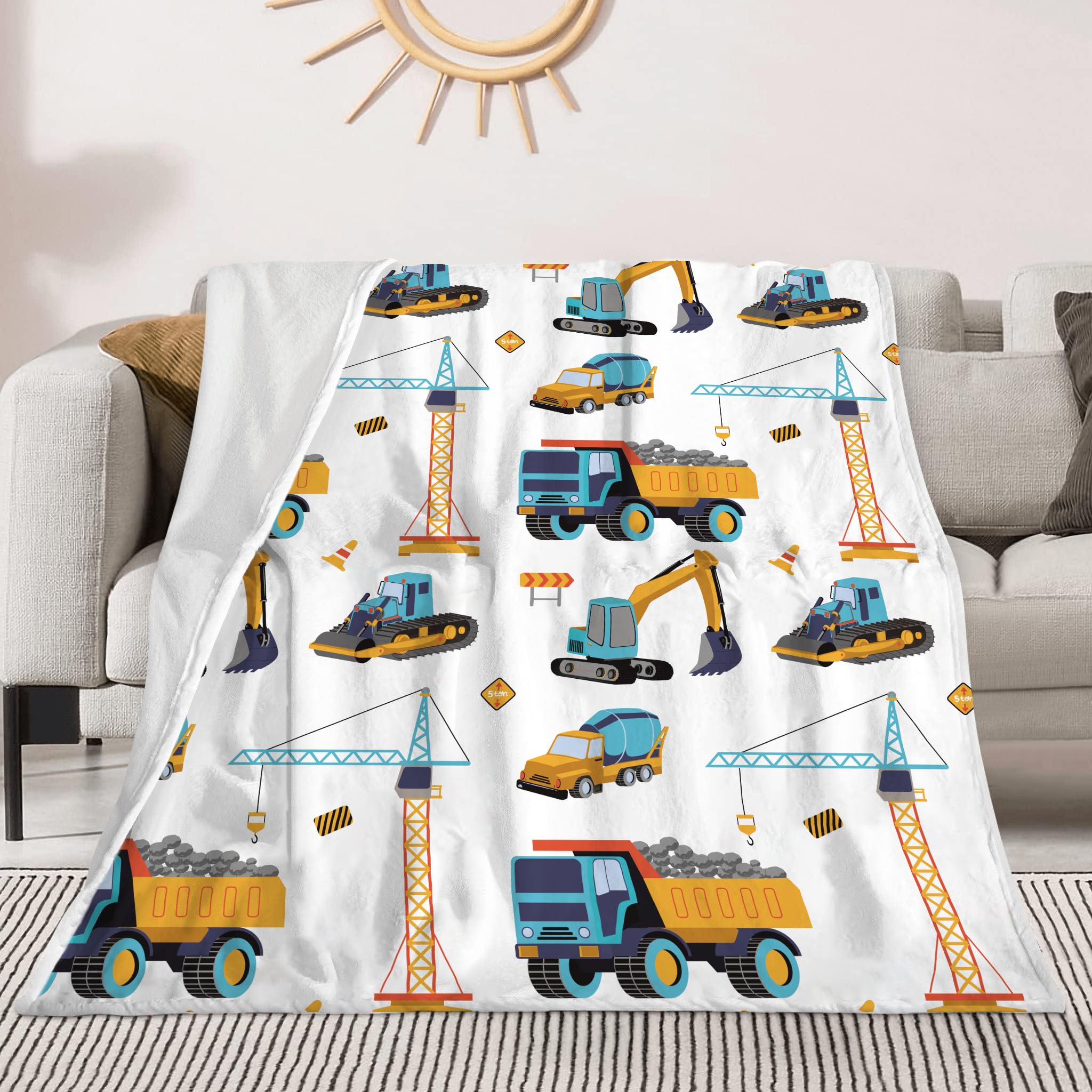 AISDE Construction Truck Blanket Boys Excavator Throw Soft Fuzzy Flannel Tractor Blanket for Bed Couch Sofa Decor Blankets Truck